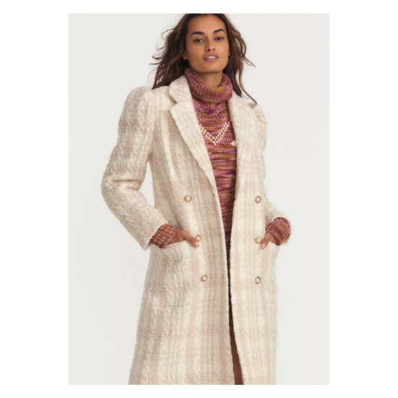 LoveShackFancy Winter White Asryn Tweed Double Breasted Long Coat Size Small - Picture 4 of 13